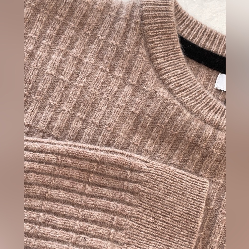 JASON WU Women's Cozy Beige Wool/Cashmere Knit Crew Neck Sweater, Med